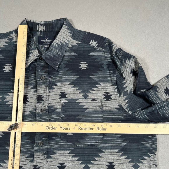 American Eagle Aztec Shirt Mens 2XL Gray Blue Long Sleeve Navajo Geometric - Picture 4 of 6